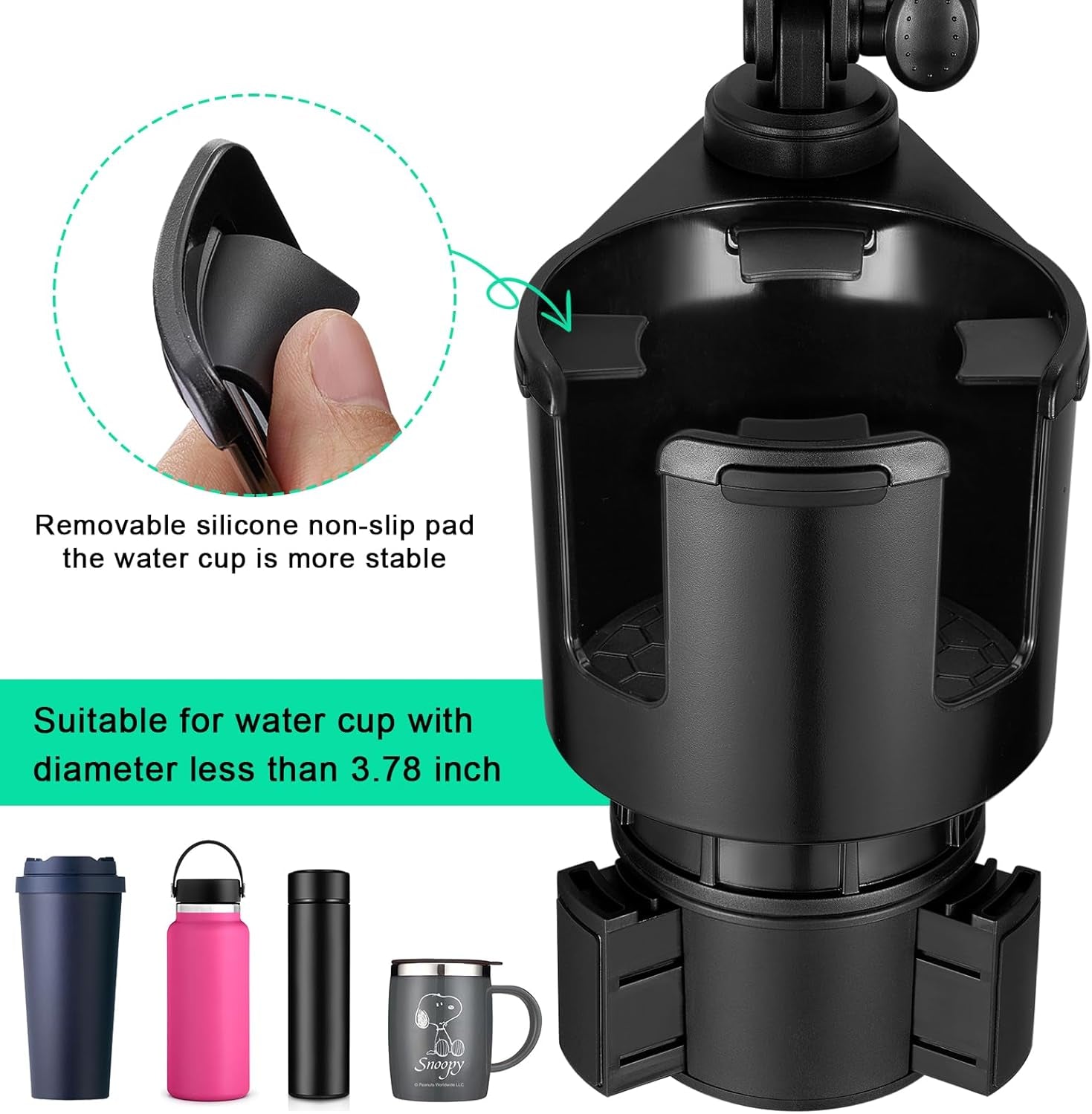 Car Cup Holder Expander Adjustable Base with Phone Mount 360° Rotation Cup Holder Cell Phone Holder for Car Compatible with Iphone All Smartphones