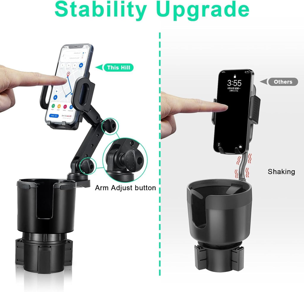 Car Cup Holder Expander Adjustable Base with Phone Mount 360° Rotation Cup Holder Cell Phone Holder for Car Compatible with Iphone All Smartphones