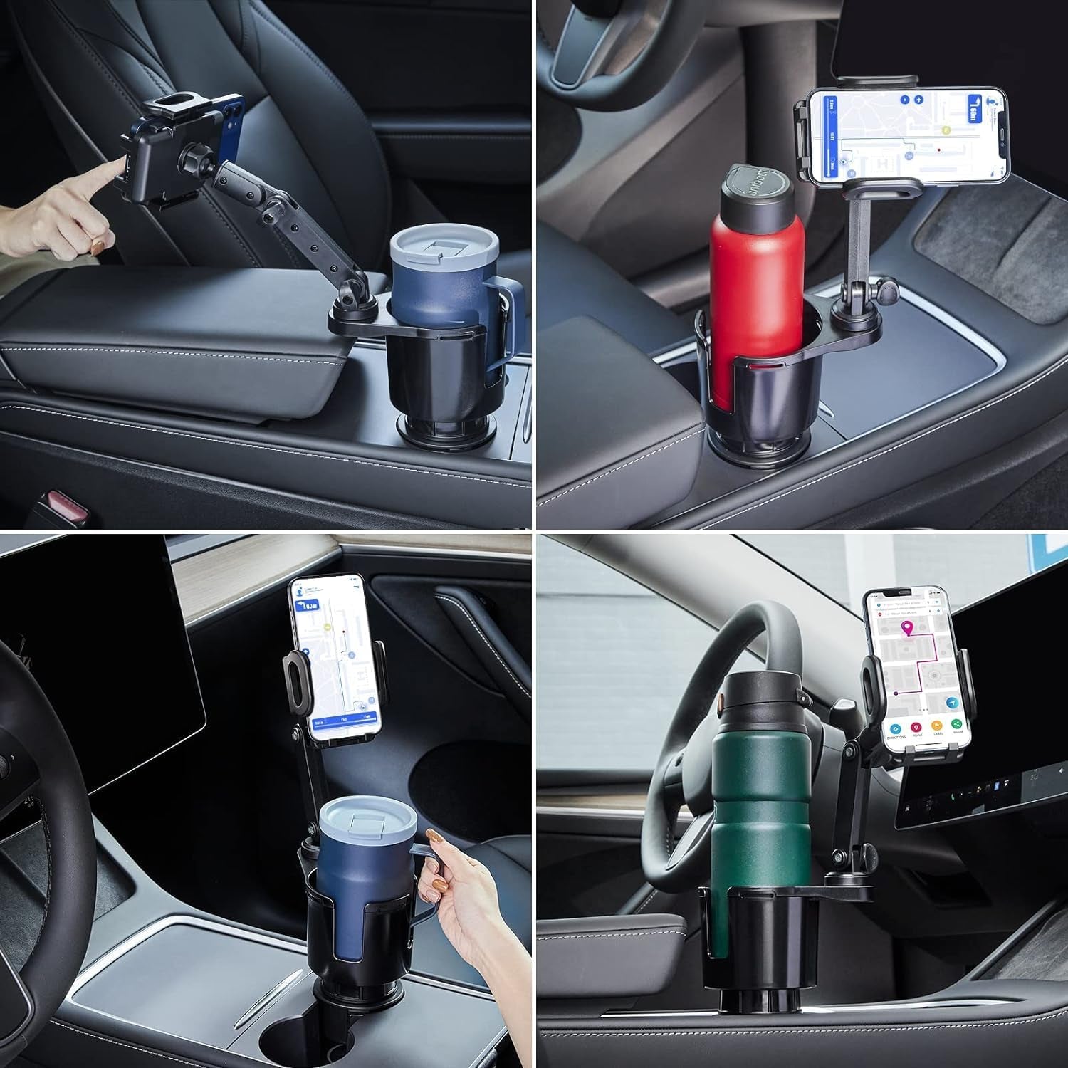 Car Cup Holder Expander Adjustable Base with Phone Mount 360° Rotation Cup Holder Cell Phone Holder for Car Compatible with Iphone All Smartphones