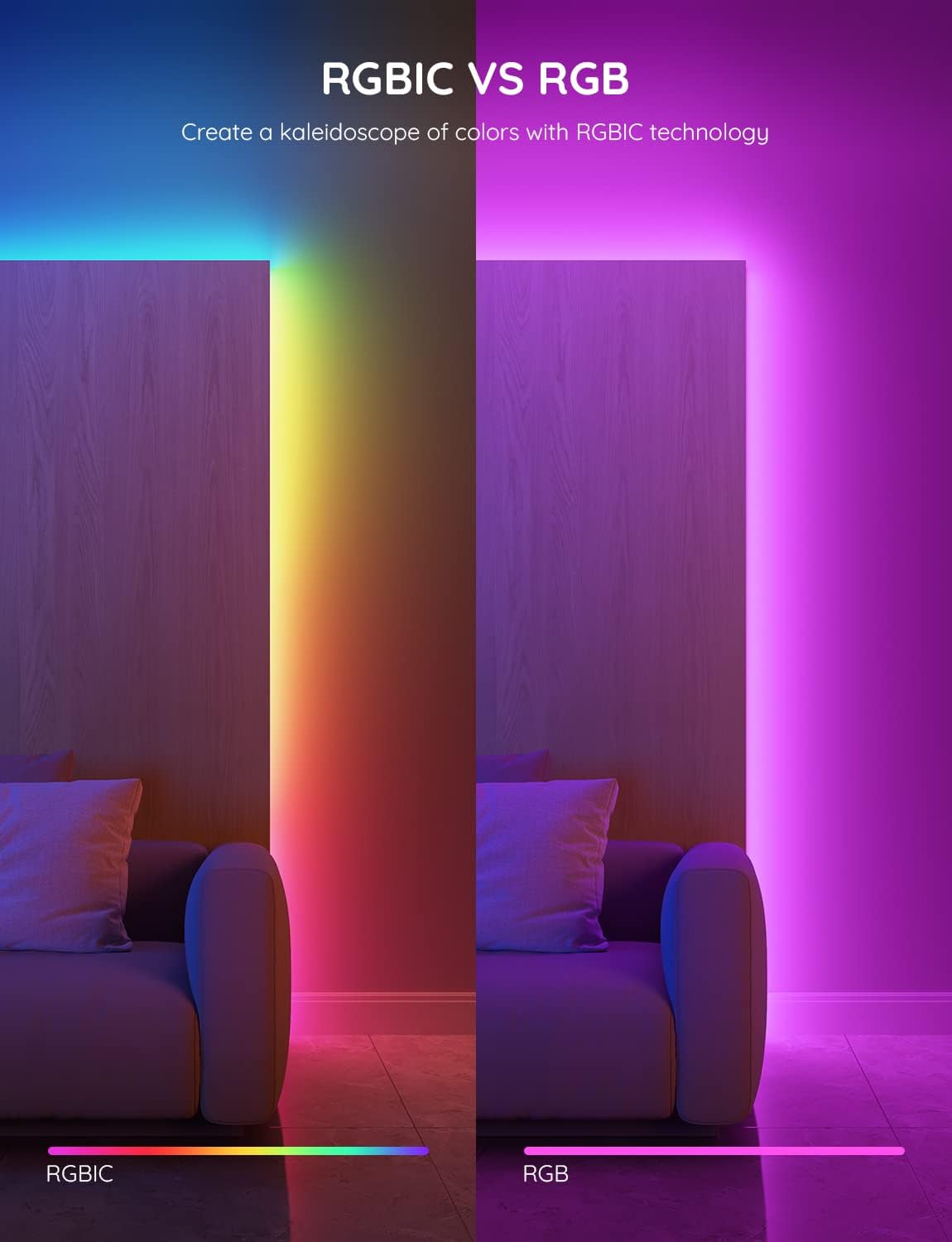 100Ft RGBIC LED Strip Lights, Smart LED Lights for Bedroom, Bluetooth LED Strip Lights APP Control, DIY Multiple Colors on One Line, Color Changing LED Lights for Bedroom Decor, 2 Rolls of 50Ft