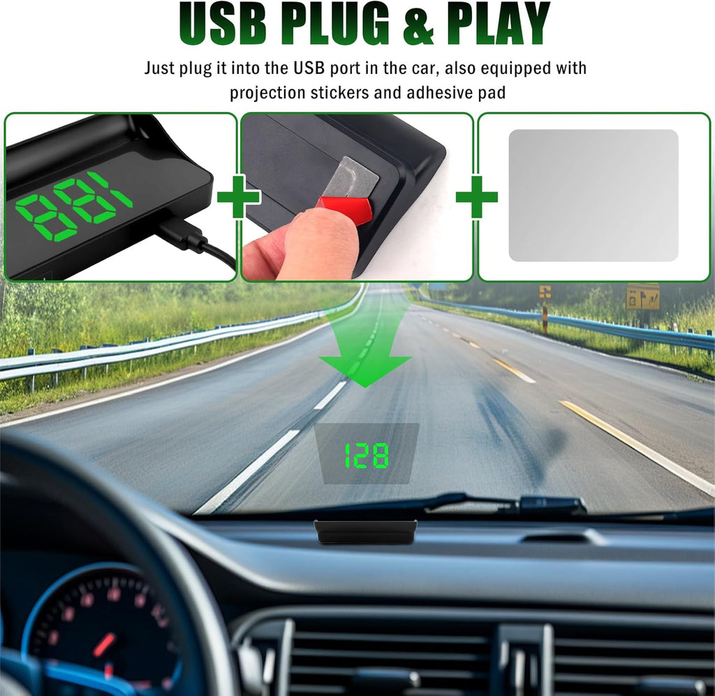 GPS Heads up Display for Cars with HD Large Font,Usb Plug & Play Digital Speedometer for Car with Adjustable Brightness,Universal Car HUD Head up Display for Speed Displays