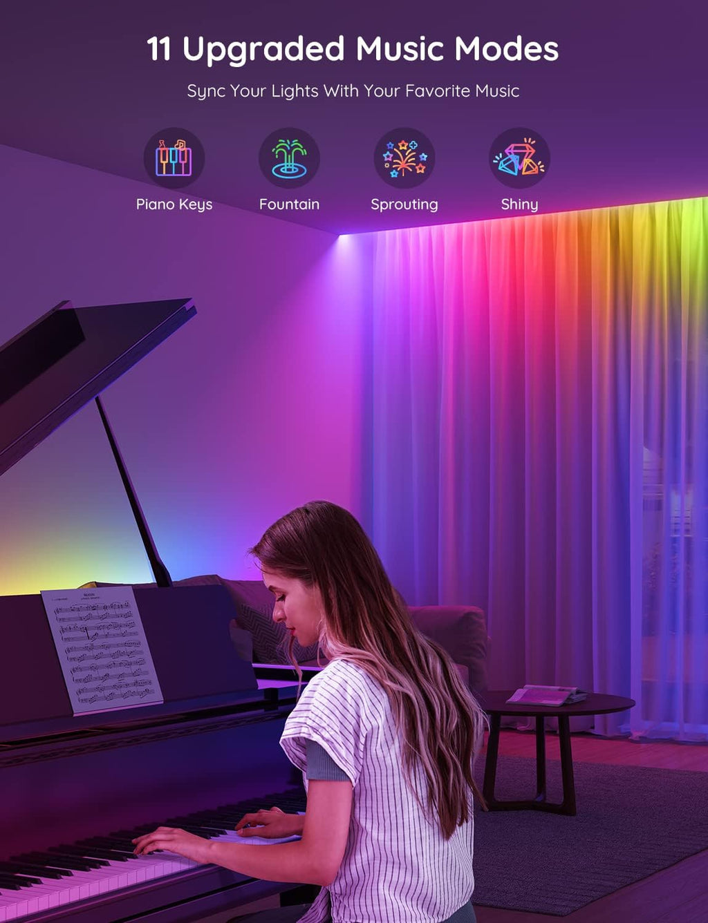 100Ft RGBIC LED Strip Lights, Smart LED Lights for Bedroom, Bluetooth LED Strip Lights APP Control, DIY Multiple Colors on One Line, Color Changing LED Lights for Bedroom Decor, 2 Rolls of 50Ft
