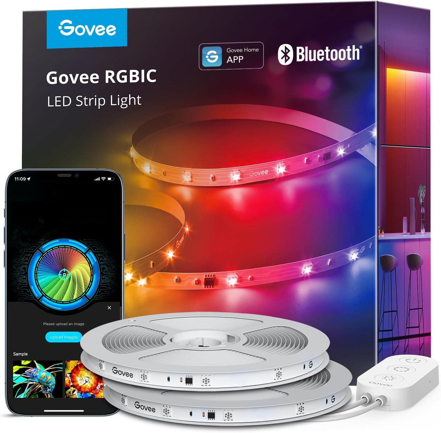 100Ft RGBIC LED Strip Lights, Smart LED Lights for Bedroom, Bluetooth LED Strip Lights APP Control, DIY Multiple Colors on One Line, Color Changing LED Lights for Bedroom Decor, 2 Rolls of 50Ft