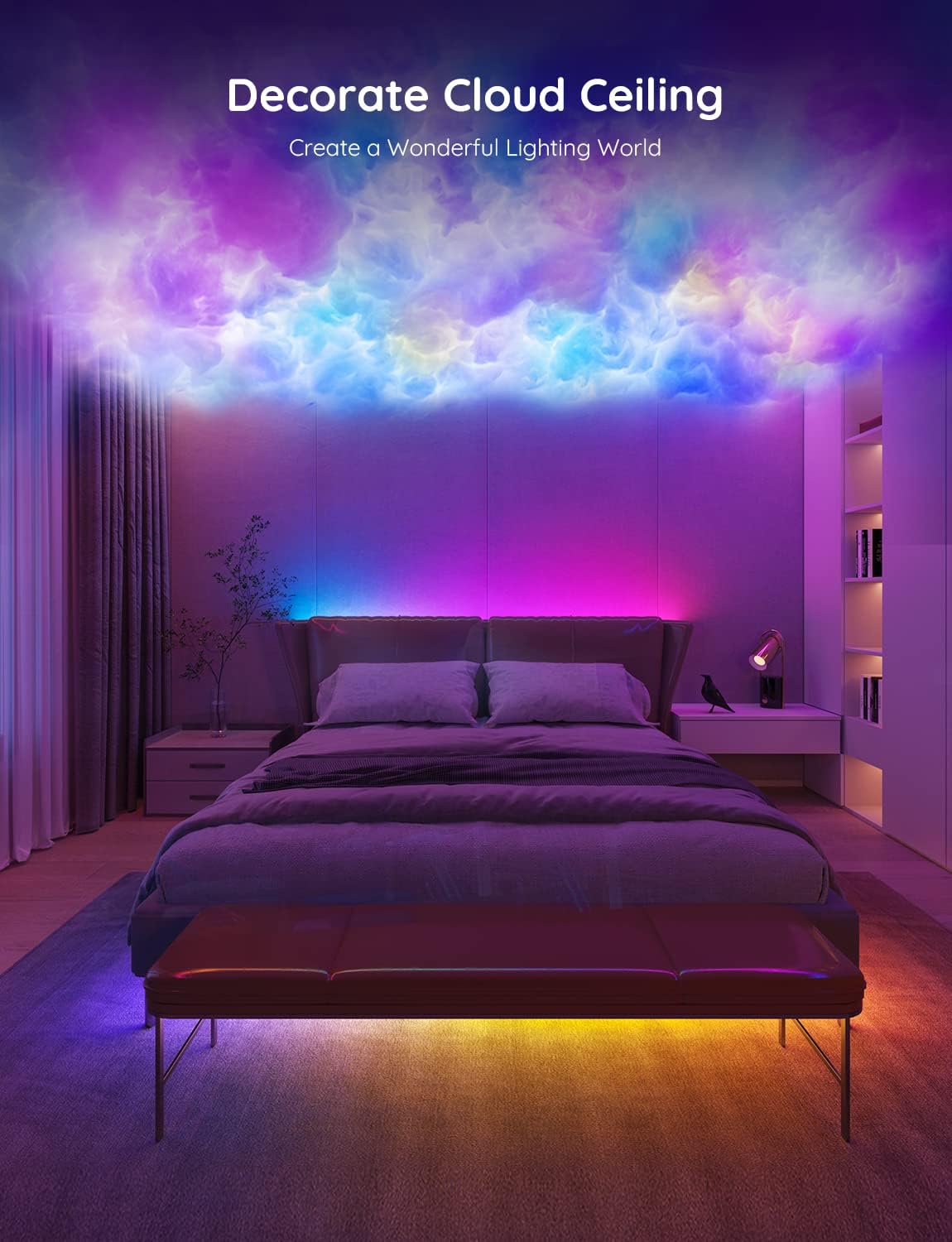 100Ft RGBIC LED Strip Lights, Smart LED Lights for Bedroom, Bluetooth LED Strip Lights APP Control, DIY Multiple Colors on One Line, Color Changing LED Lights for Bedroom Decor, 2 Rolls of 50Ft