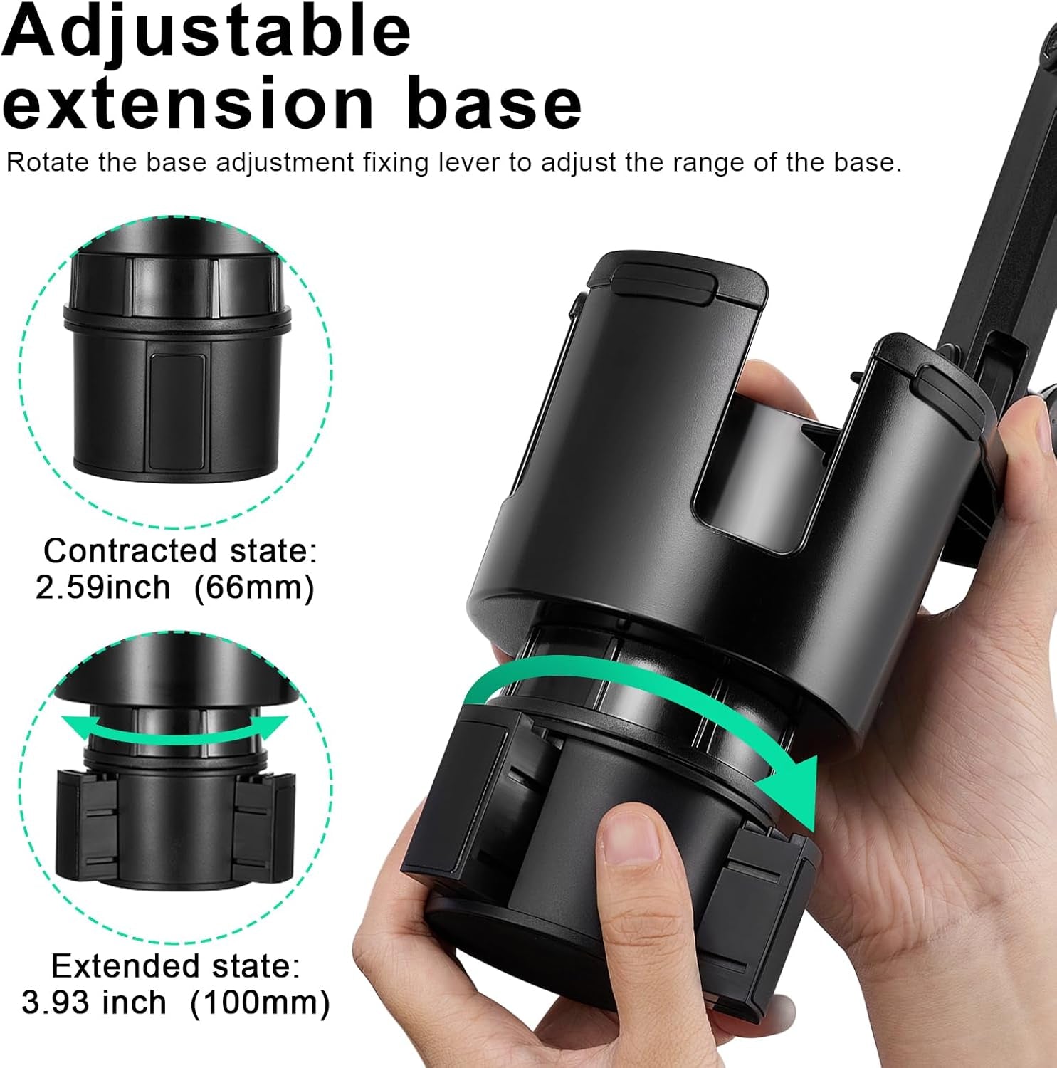 Car Cup Holder Expander Adjustable Base with Phone Mount 360° Rotation Cup Holder Cell Phone Holder for Car Compatible with Iphone All Smartphones