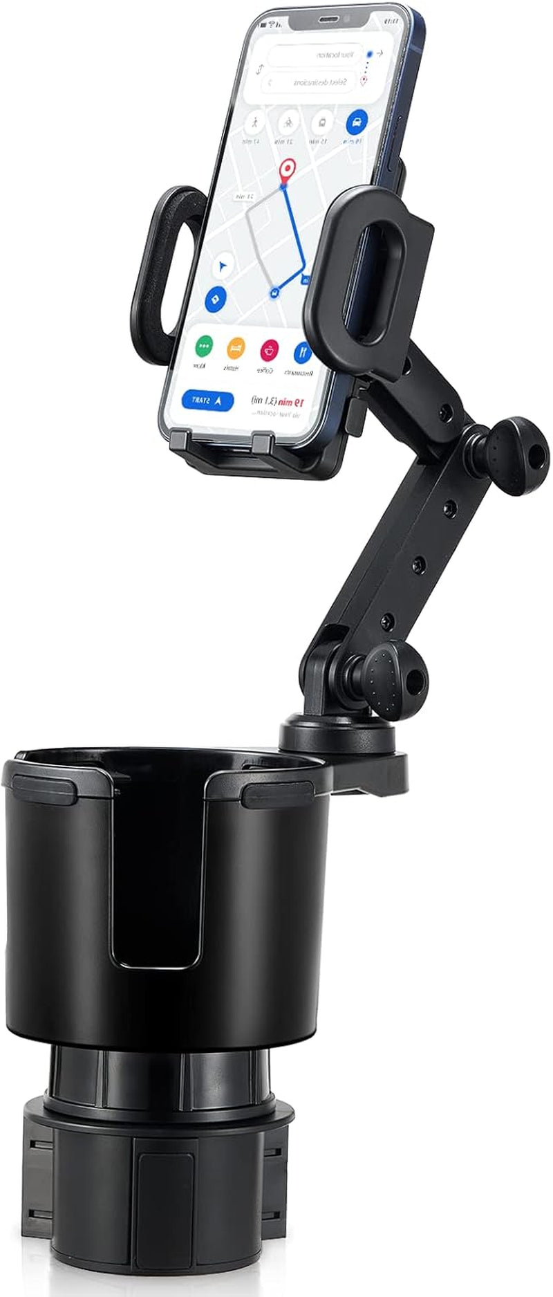 Car Cup Holder Expander Adjustable Base with Phone Mount 360° Rotation Cup Holder Cell Phone Holder for Car Compatible with Iphone All Smartphones