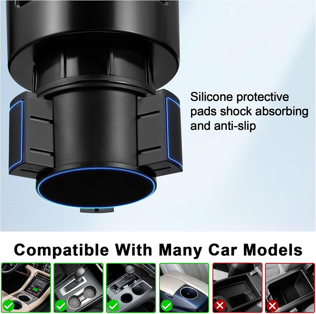 Car Cup Holder Expander Adjustable Base with Phone Mount 360° Rotation Cup Holder Cell Phone Holder for Car Compatible with Iphone All Smartphones