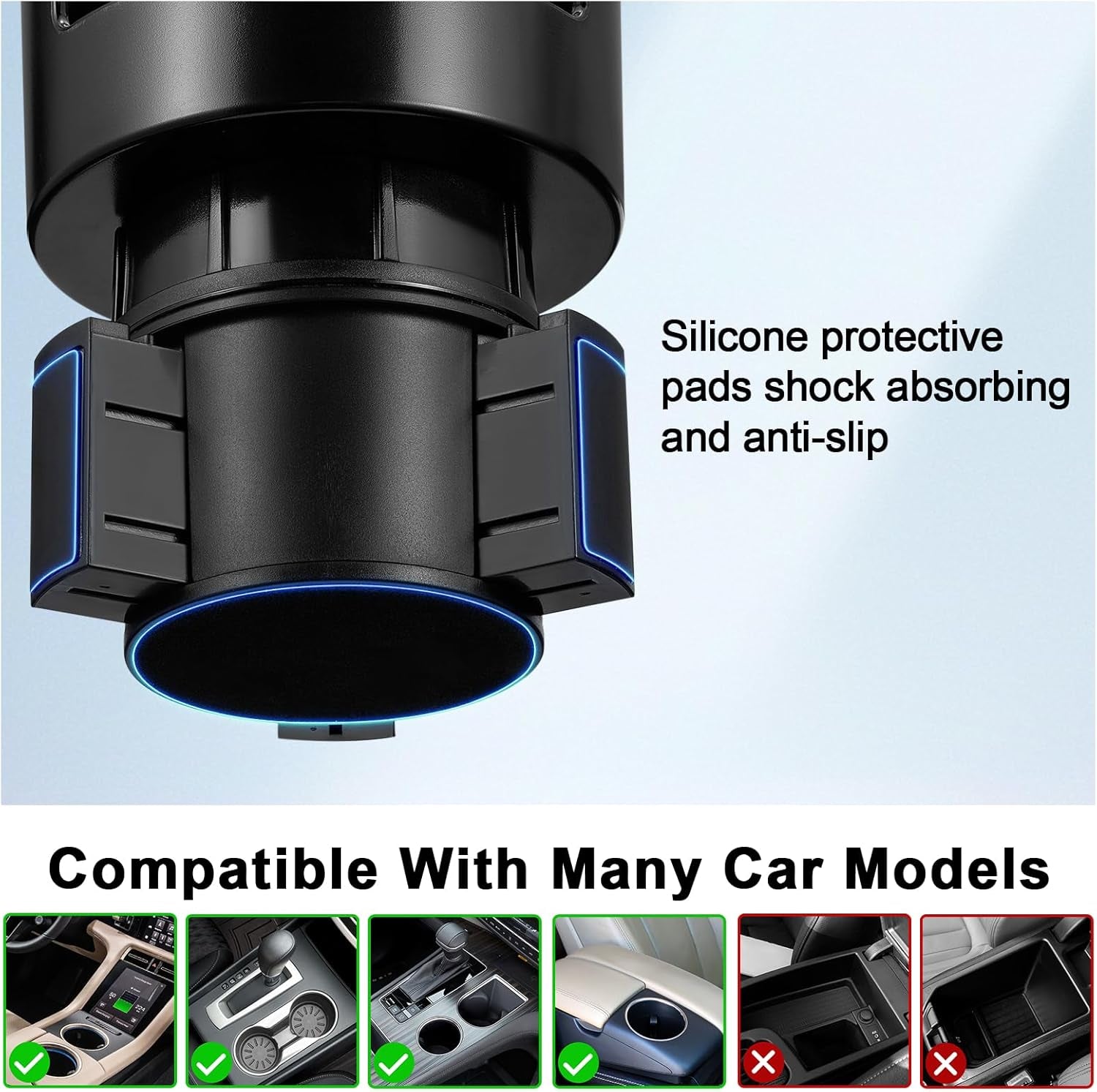 Car Cup Holder Expander Adjustable Base with Phone Mount 360° Rotation Cup Holder Cell Phone Holder for Car Compatible with Iphone All Smartphones